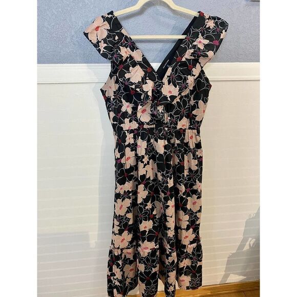 Who What Wear Black Floral Midi Dress - Picture 1 of 11